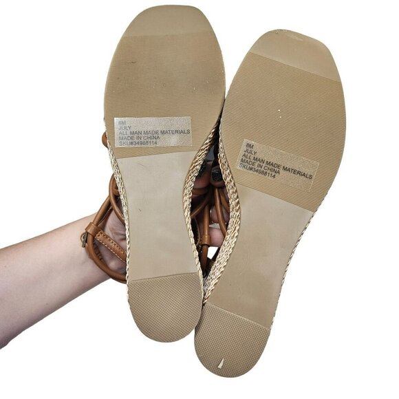 SM New York July Brown Wedge Heels Espadrille Sandals Straps Women 8M Man Made - Picture 2 of 12